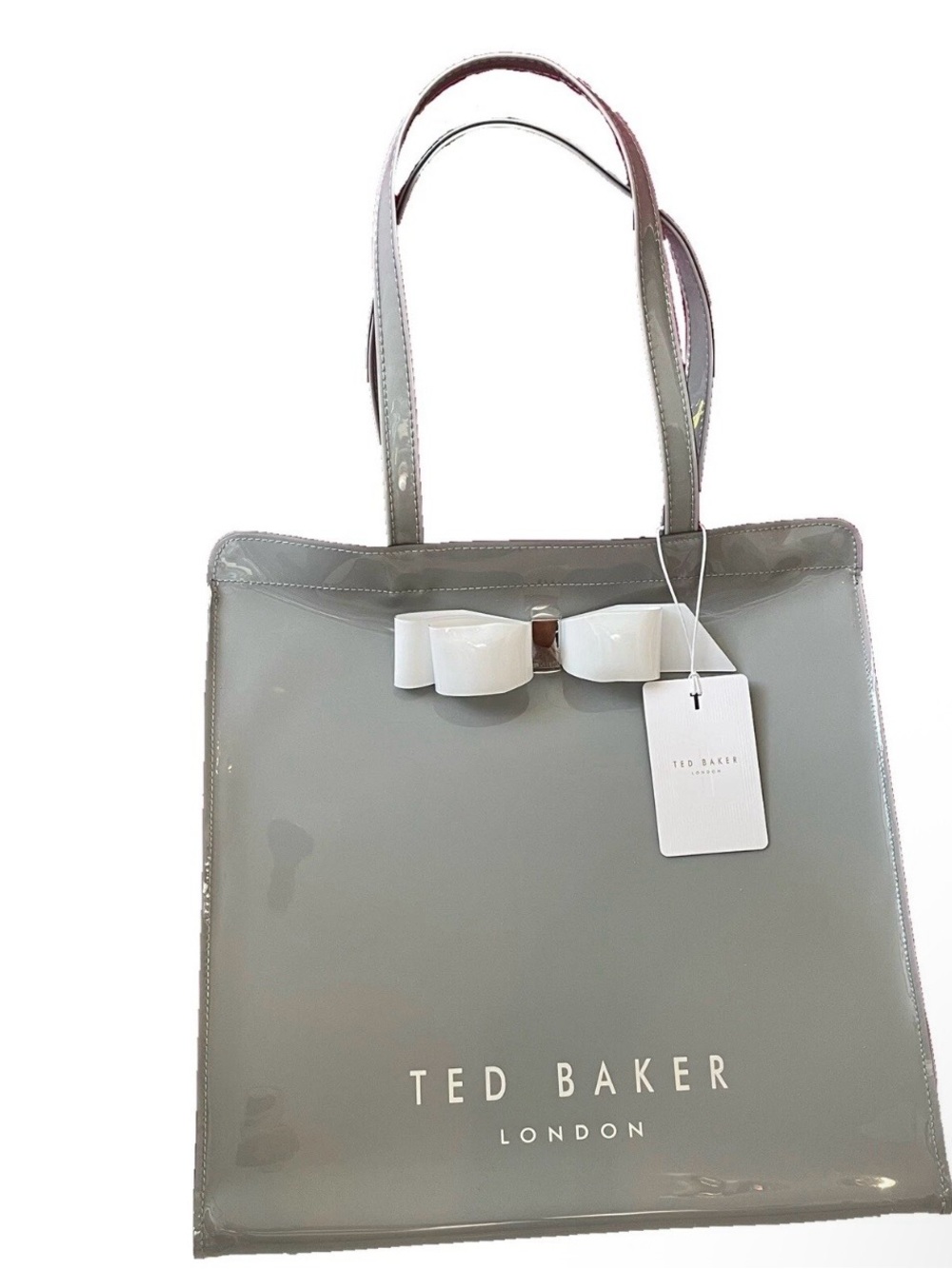 Ted Baker Grey Patent Tote with White Bow
